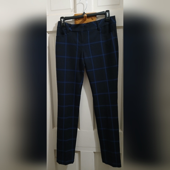 Express Columnist- Women's Skinny Trousers Navy and Royal Blue Window Pane, 00R - Picture 1 of 10